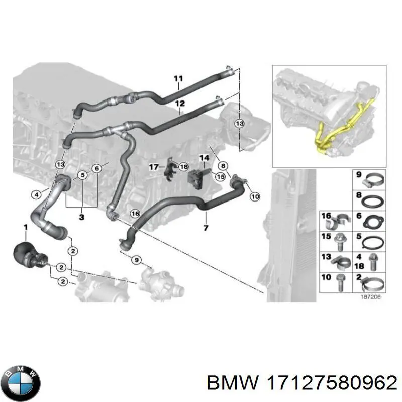Патрубок термостата 17127580962 BMW