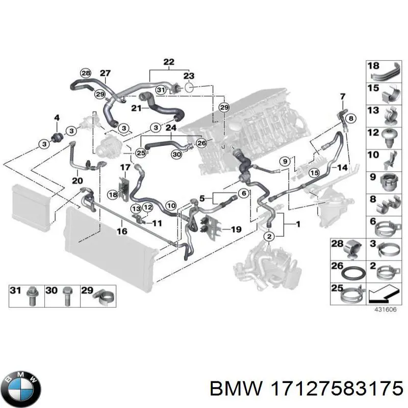 17127583175 BMW шланг/патрубок радіатора охолодження, верхній