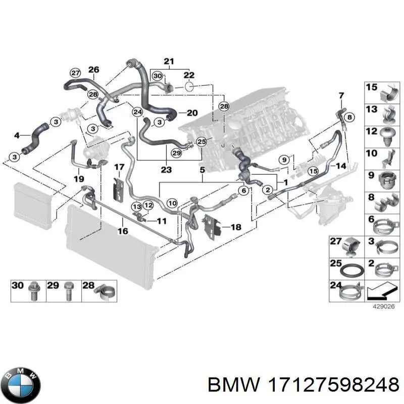 Шланг/патрубок радіатора охолодження, нижній BMW 17127598248 ціна, від 37.38 USD