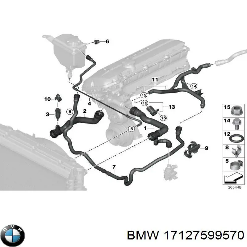 Шланг/патрубок радіатора охолодження, верхній BMW 17127599570 ціна, від 53.78 USD