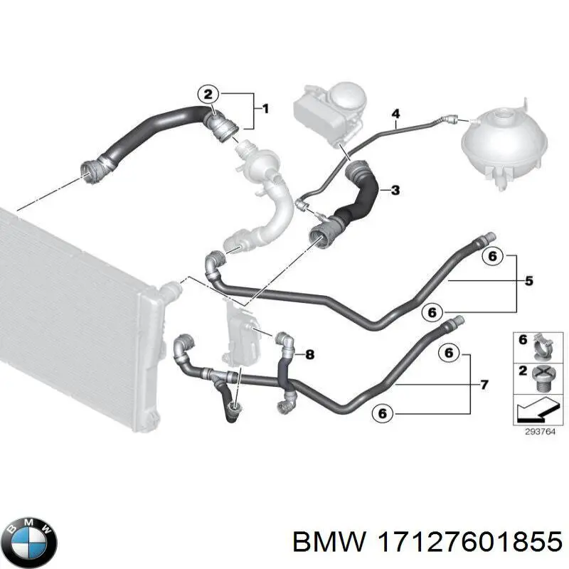 Шланг/патрубок радіатора охолодження, верхній 17127601855 BMW