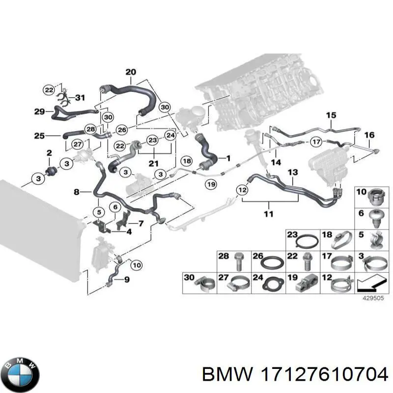 Шланг/патрубок радіатора охолодження, нижній 17127580959 BMW