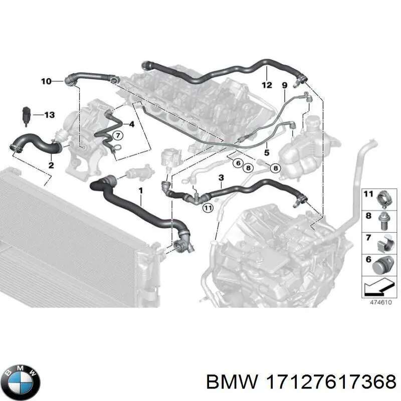 17127617368 BMW шланг/патрубок радіатора охолодження, нижній