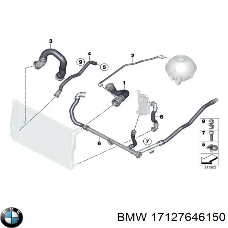 Шланг/патрубок радіатора охолодження, верхній 17127646150 BMW