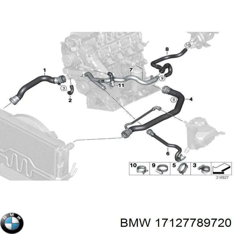 Шланг/патрубок радіатора охолодження, нижній BMW 17127789720 ціна, від 91.64 USD