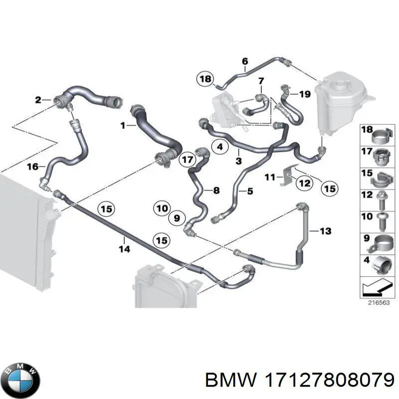 17127808079 BMW Шланг/патрубок радіатора охолодження, нижній