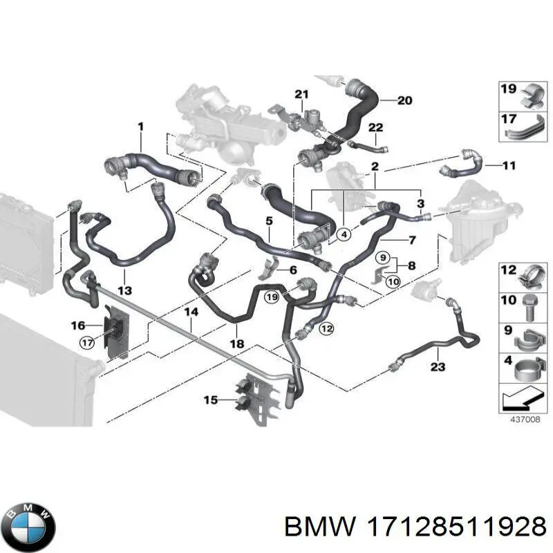 Шланг/патрубок радіатора охолодження, нижній BMW 17128511928 ціна, від 26.60 USD