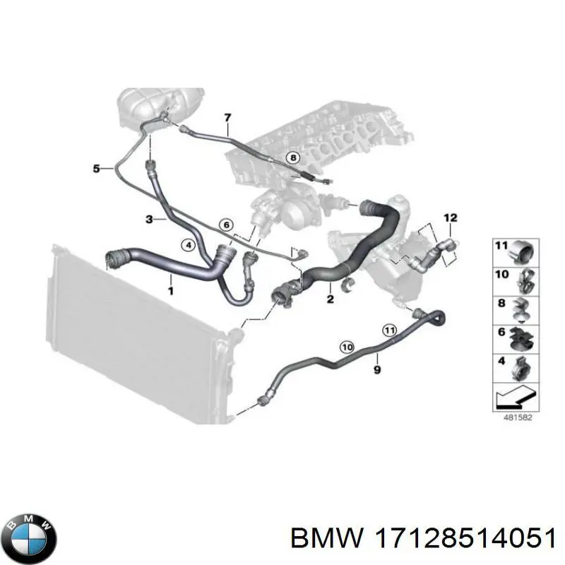 Шланг/патрубок радіатора охолодження, нижній BMW 17128514051 ціна, від 35.65 USD