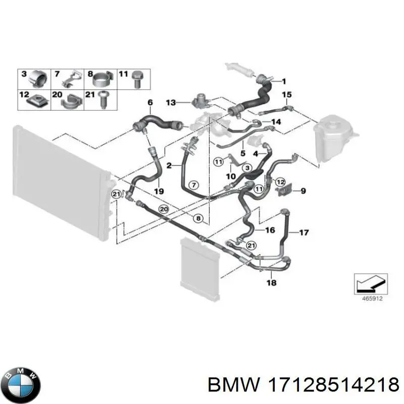 Шланг/патрубок радіатора охолодження, верхній BMW 17128514218 ціна, від 42.33 USD