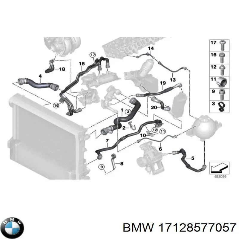 17128577057 BMW Шланг/патрубок радіатора охолодження, нижній