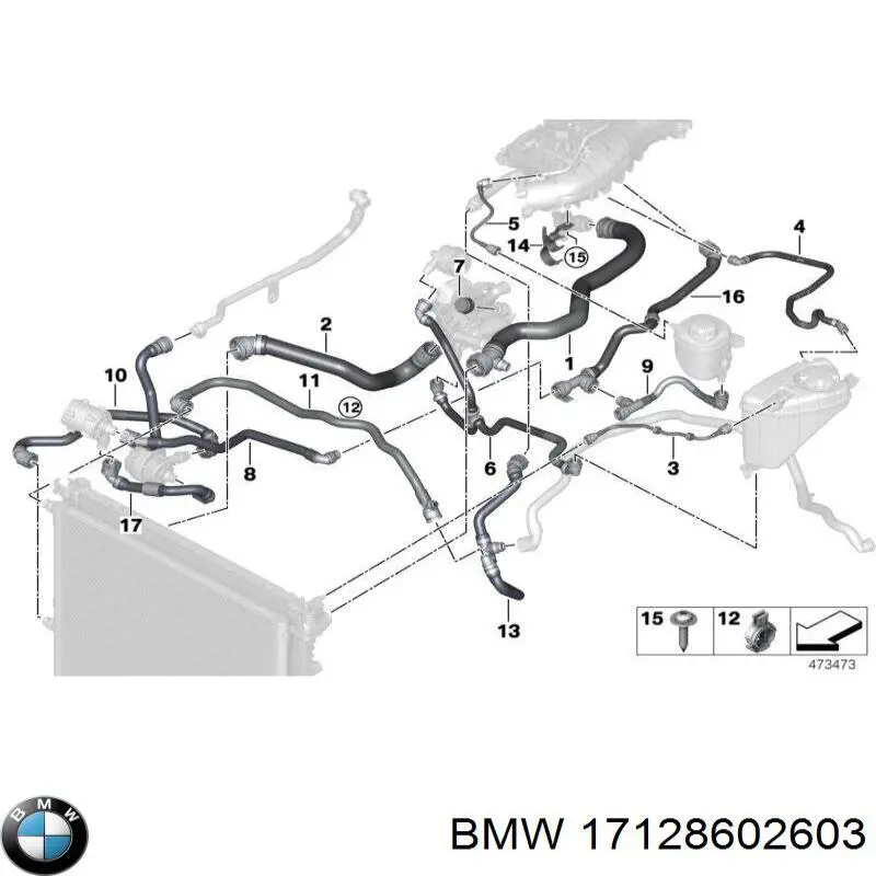 Шланг/патрубок радіатора охолодження, нижній BMW 17128602603 ціна, від 25.40 USD