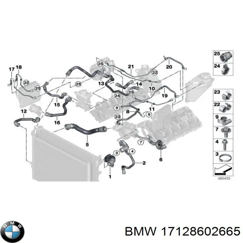 Шланг/патрубок радіатора охолодження, верхній BMW 17128602665 ціна, від 83.76 USD