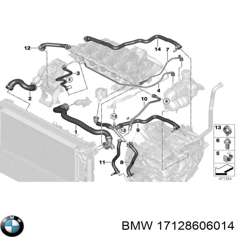 17128606014 BMW шланг (патрубок охолодження масляного теплообмінника, подача)