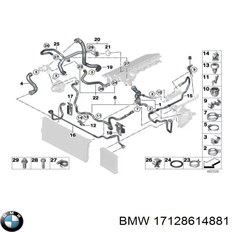 Шланг/патрубок системи охолодження 17128614881 BMW