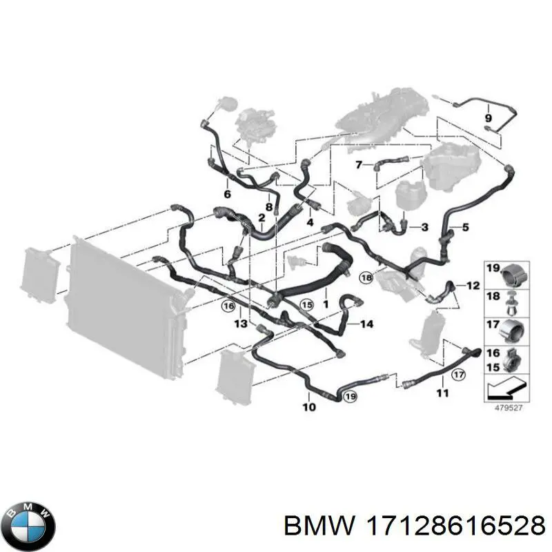 Шланг/патрубок радіатора охолодження, верхній 17128616528 BMW