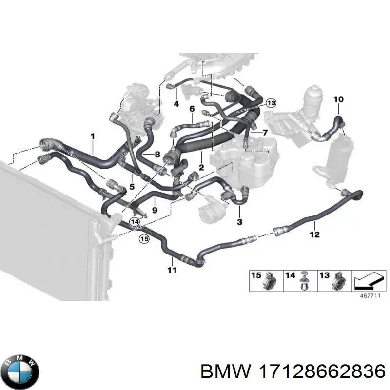 Шланг/патрубок радіатора охолодження, нижній BMW 17128662836 ціна, від 37.60 USD