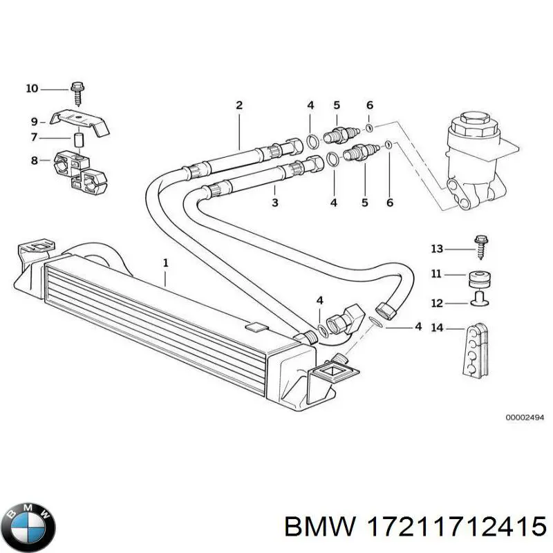 Трубка/шланг масляного радіатора, від блока до радіатора 17211712415 BMW