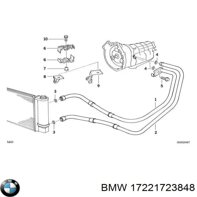 Трубка/шланг масляного радіатора, від блока до радіатора 17221723848 BMW