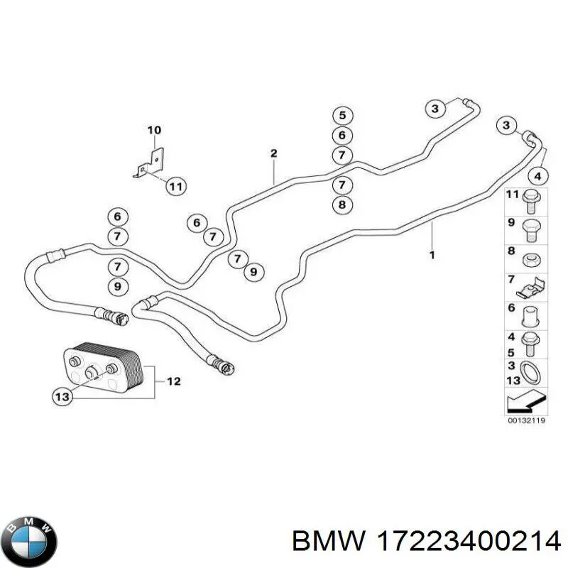 Трубка/шланг масляного радіатора, обратка/низького тиску 17223400214 BMW