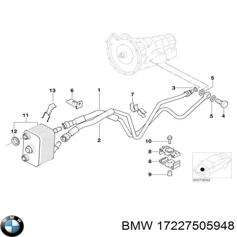 17227505948 BMW Трубка низького тиску зворотки масляного радіатора