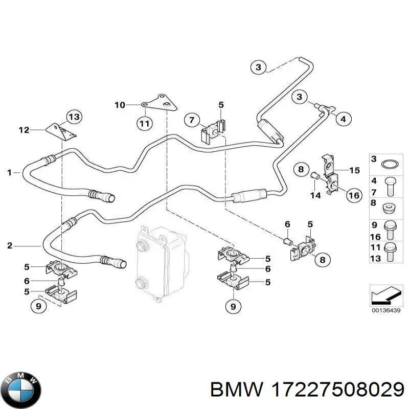 17227508029 BMW Трубка низького тиску зворотки масляного радіатора