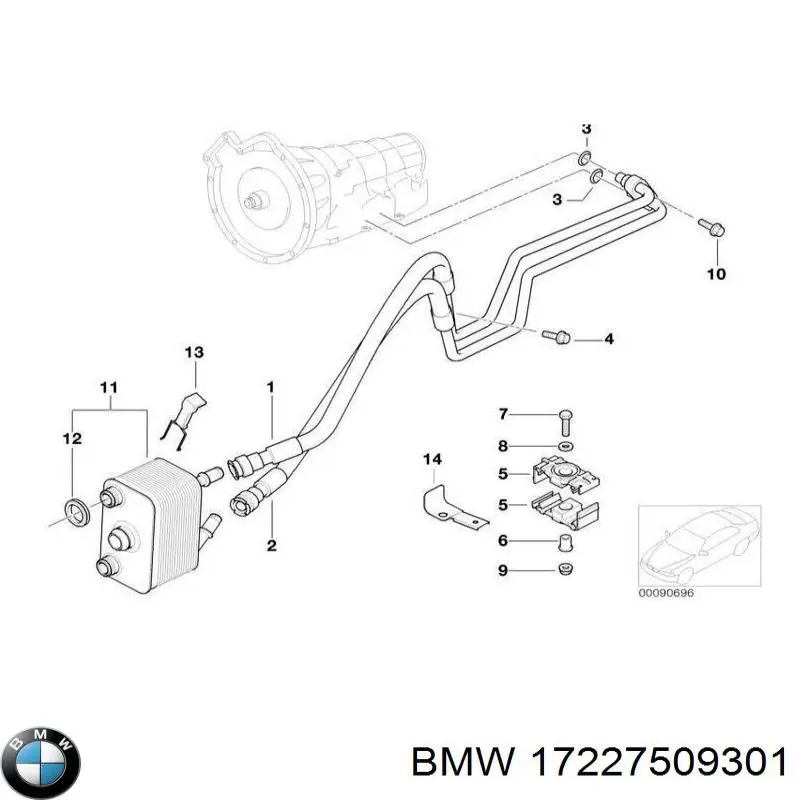 Трубка/шланг масляного радіатора, обратка/низького тиску 17227509301 BMW