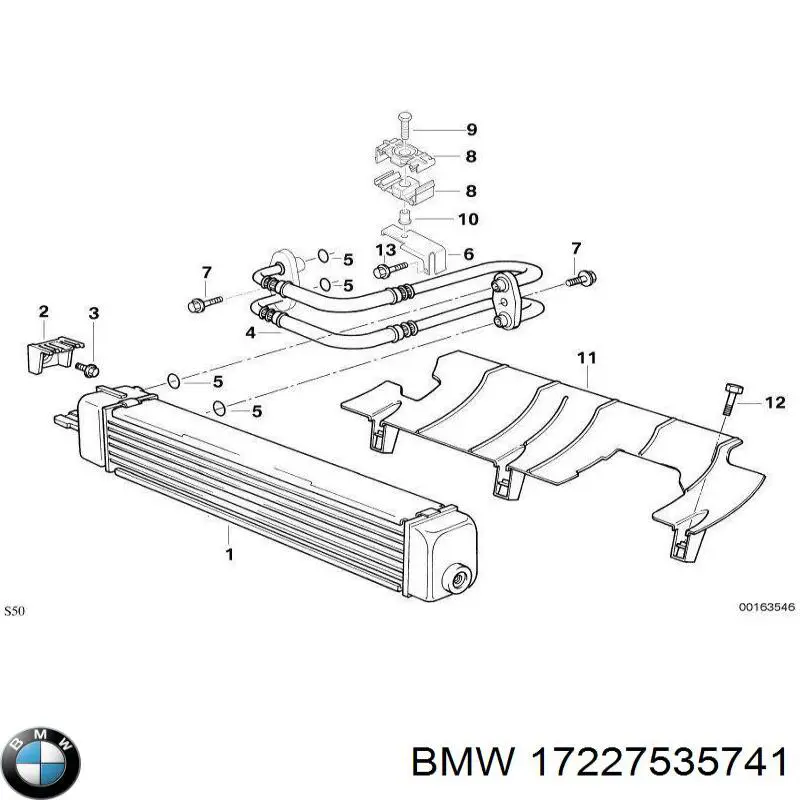 17227535741 BMW Трубка/шланг масляного радіатора, обратка/низького тиску