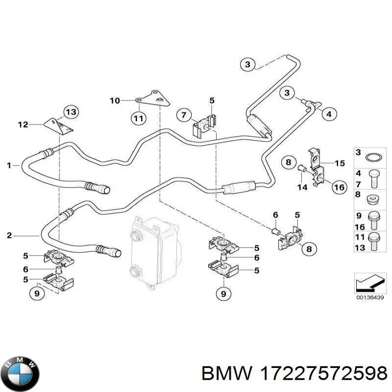 17227572598 BMW Трубка/шланг масляного радіатора, обратка/низького тиску