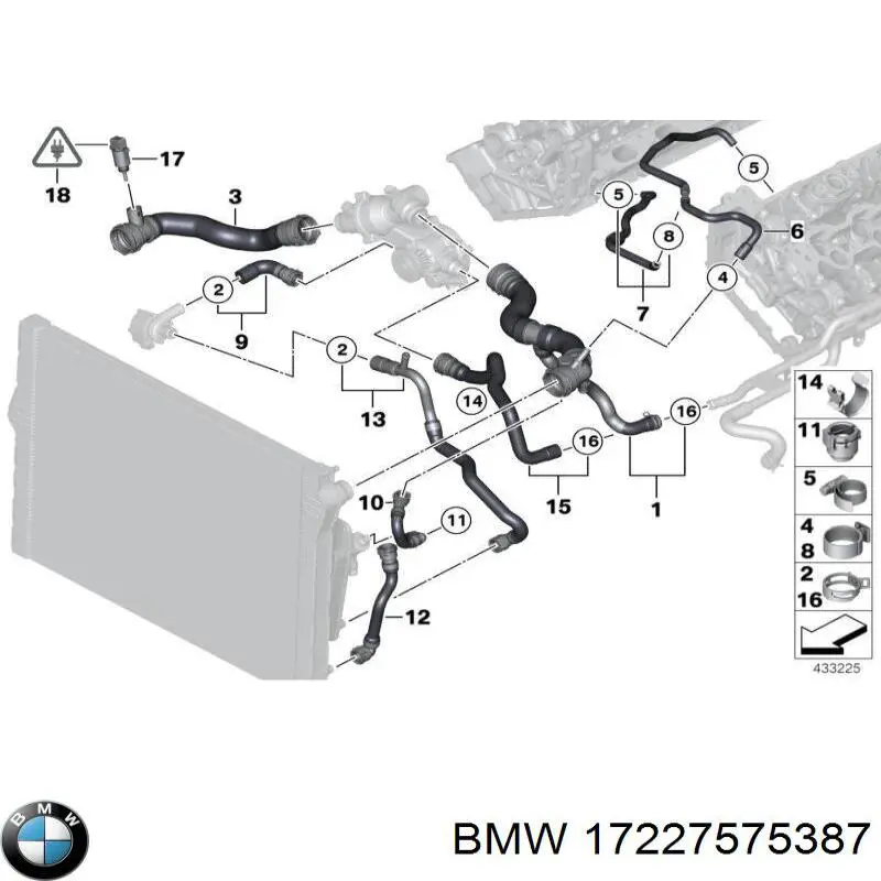 17227575387 BMW Шланг/патрубок радіатора охолодження, нижній