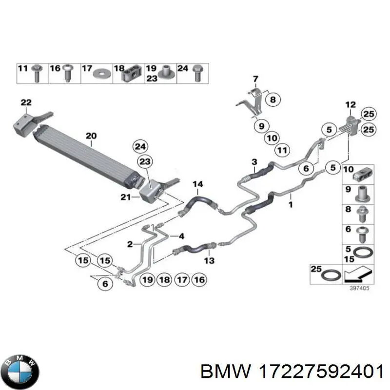 Трубка/шланг масляного радіатора, від блоку до радіатора BMW 17227592401 ціна, від 38.00 USD