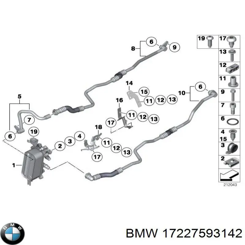 Трубка/шланг масляного радіатора, від блоку до радіатора BMW 17227593142 ціна, від 63.35 USD