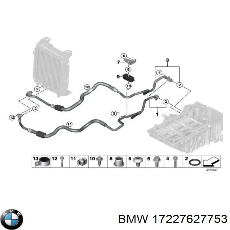 17227627753 BMW Трубка/шланг масляного радіатора, обратка/низького тиску