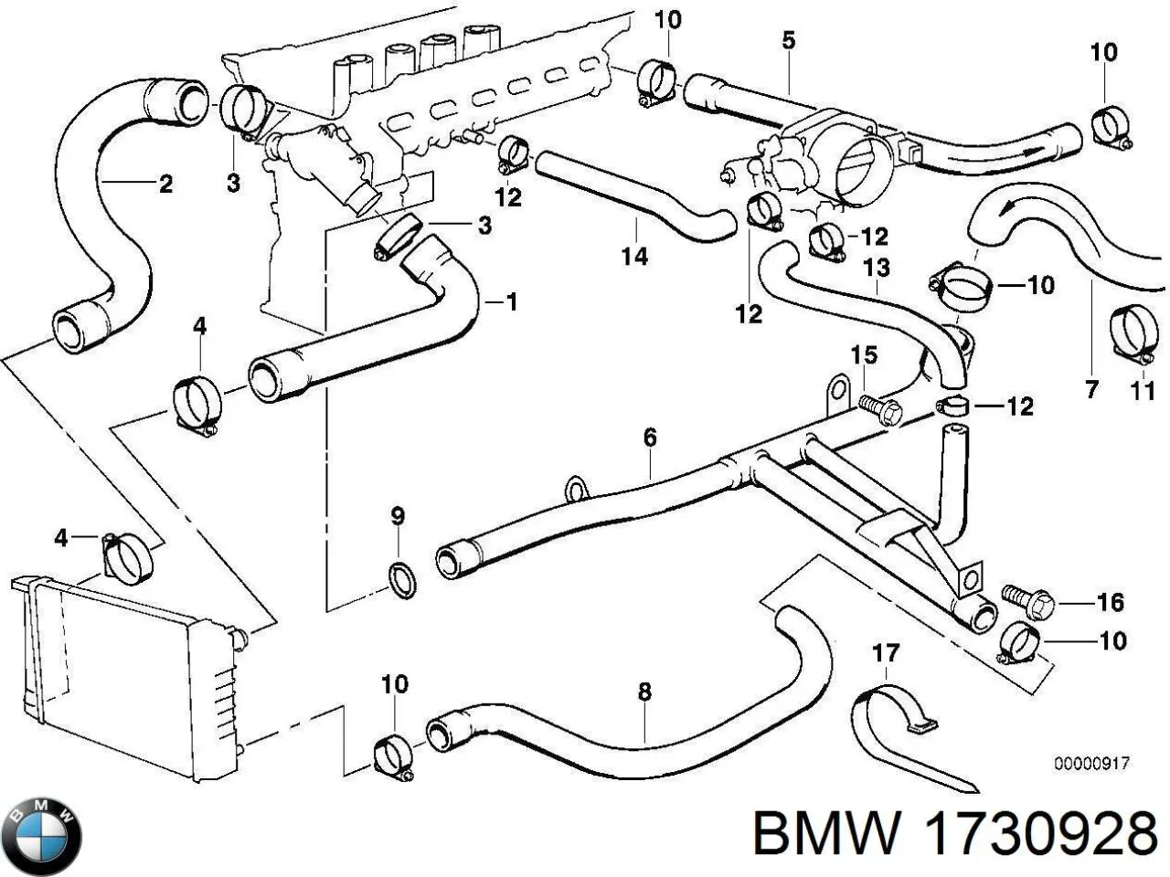 1730928 BMW шланг/патрубок радіатора охолодження, нижній