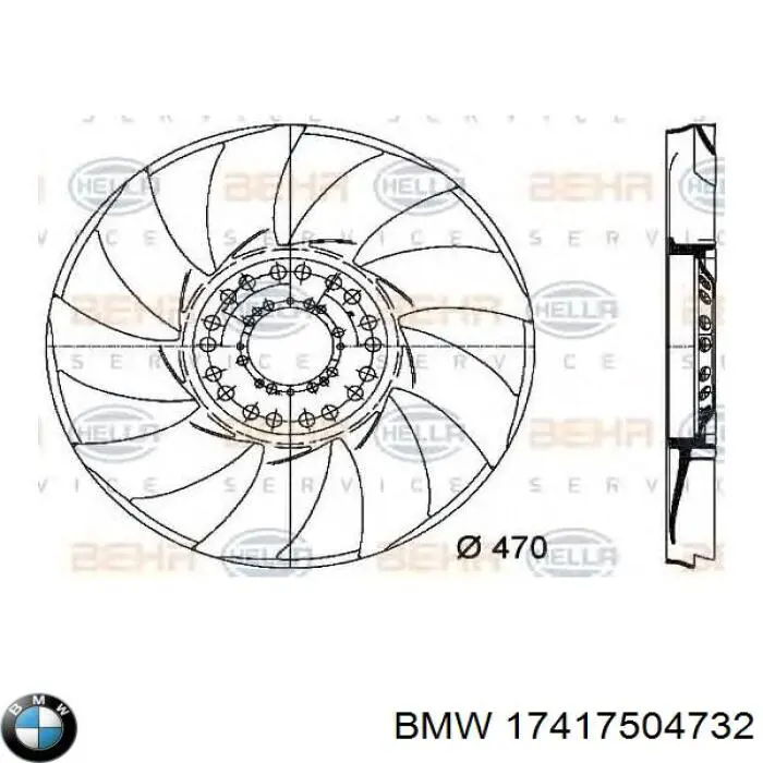 Вентилятор/крильчатка радіатора охолодження BMW 17417504732 ціна, від 54.13 USD