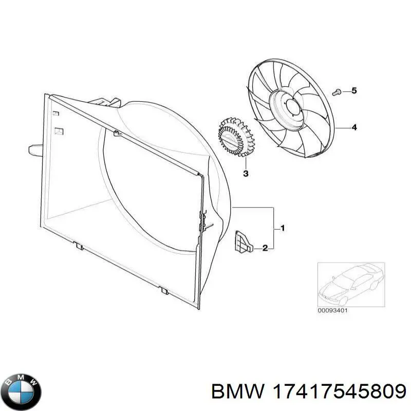 Купити 17417545809 BMW Дифузор радіатора охолодження, в зборі з двигуном і крильчаткою