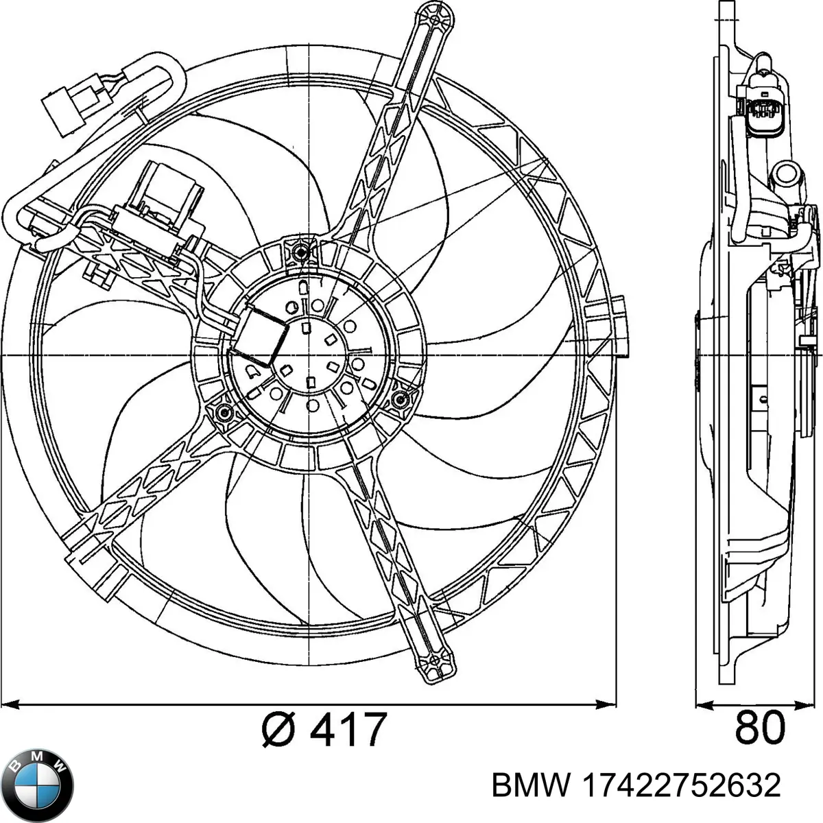 Дифузор радіатора охолодження, в зборі з двигуном і крильчаткою BMW 17422752632