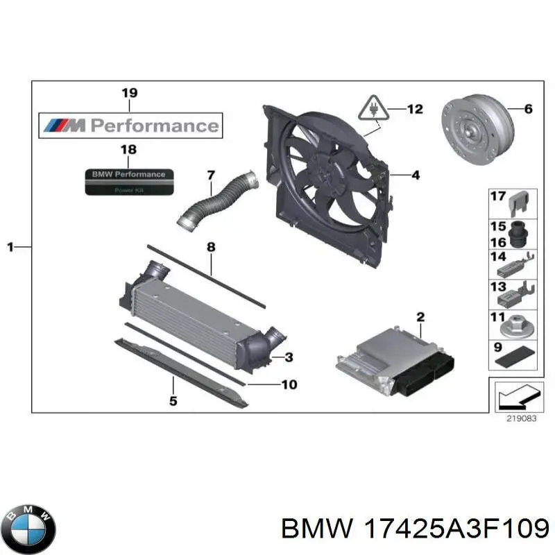 Купити 17425A3F109 BMW Дифузор радіатора охолодження, в зборі з двигуном і крильчаткою