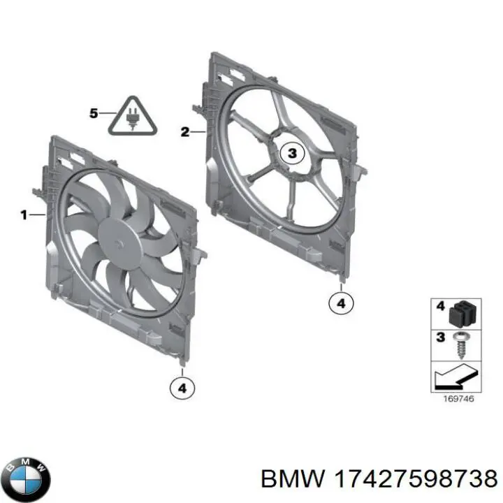 17427598738 BMW дифузор радіатора охолодження, в зборі з двигуном і крильчаткою