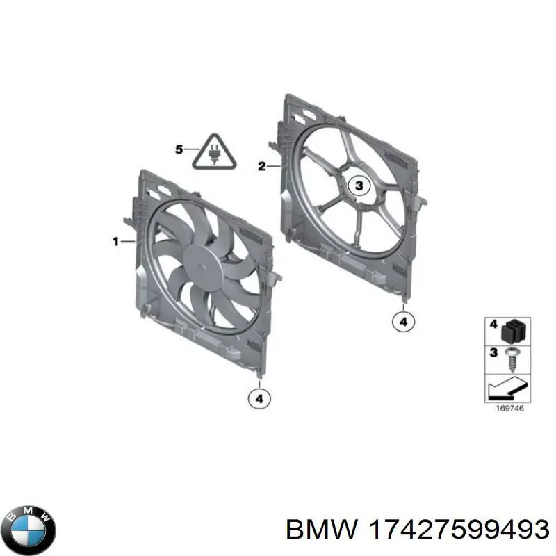 17427599493 BMW дифузор радіатора охолодження, в зборі з двигуном і крильчаткою