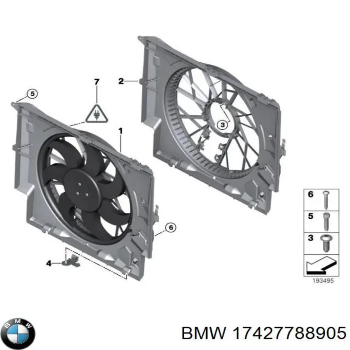 7801993 BMW Дифузор радіатора охолодження, в зборі з мотором і крильчаткою