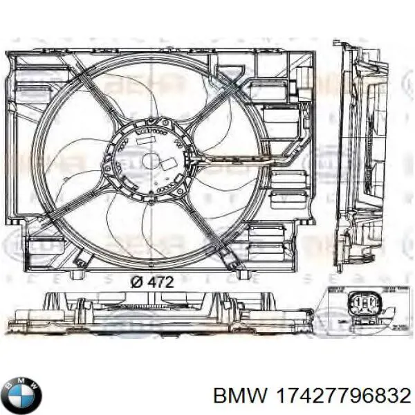 17427796832 BMW дифузор радіатора охолодження, в зборі з двигуном і крильчаткою