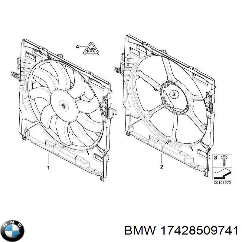 17428509741 BMW дифузор радіатора охолодження, в зборі з двигуном і крильчаткою