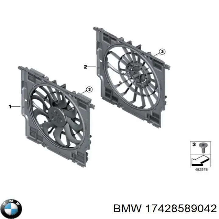 17428589042 BMW Дифузор радіатора охолодження, в зборі з мотором і крильчаткою