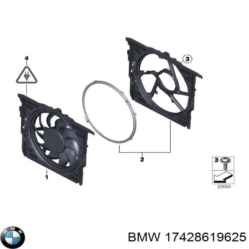 17428619625 BMW Дифузор радіатора охолодження, в зборі з мотором і крильчаткою