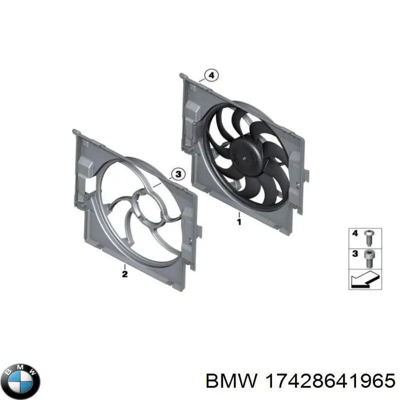17428641965 BMW Дифузор радіатора охолодження, в зборі з мотором і крильчаткою