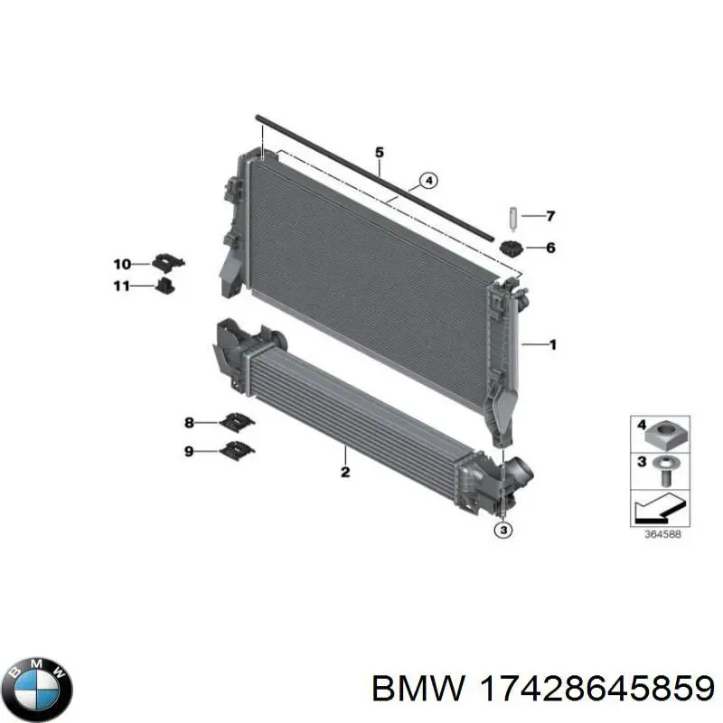 17428645859 BMW Дифузор радіатора охолодження, в зборі з мотором і крильчаткою