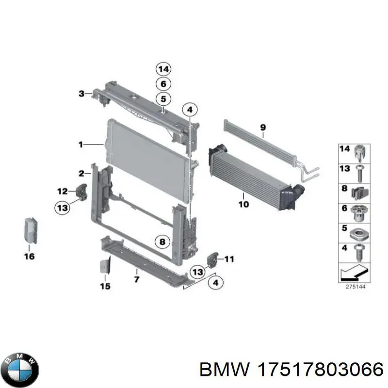 Кронштейн радіатора інтеркулера BMW 17517803066 ціна, від 57.00 USD