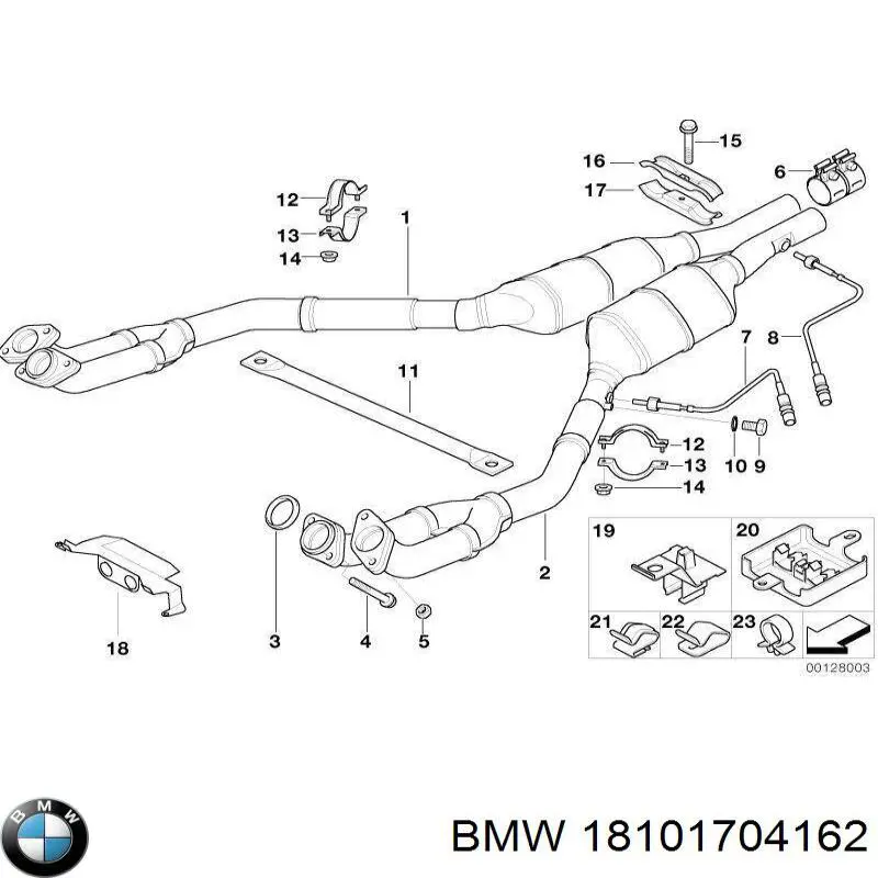Труба приймальна (штани) глушника, передня, права на BMW 7 (E38)