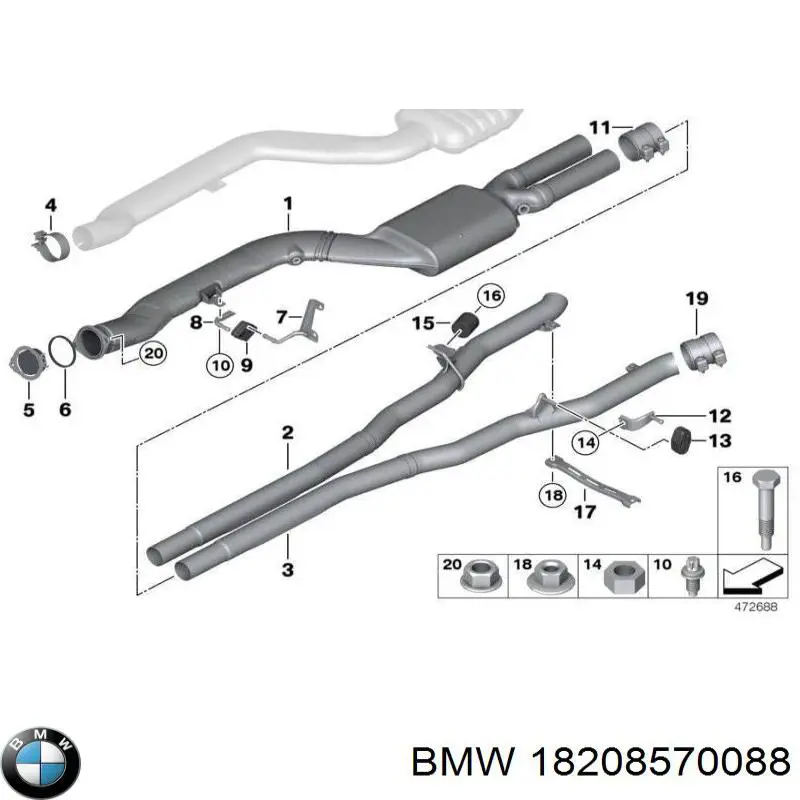 Кронштейн/хомут глушника, задній 18208570088 BMW