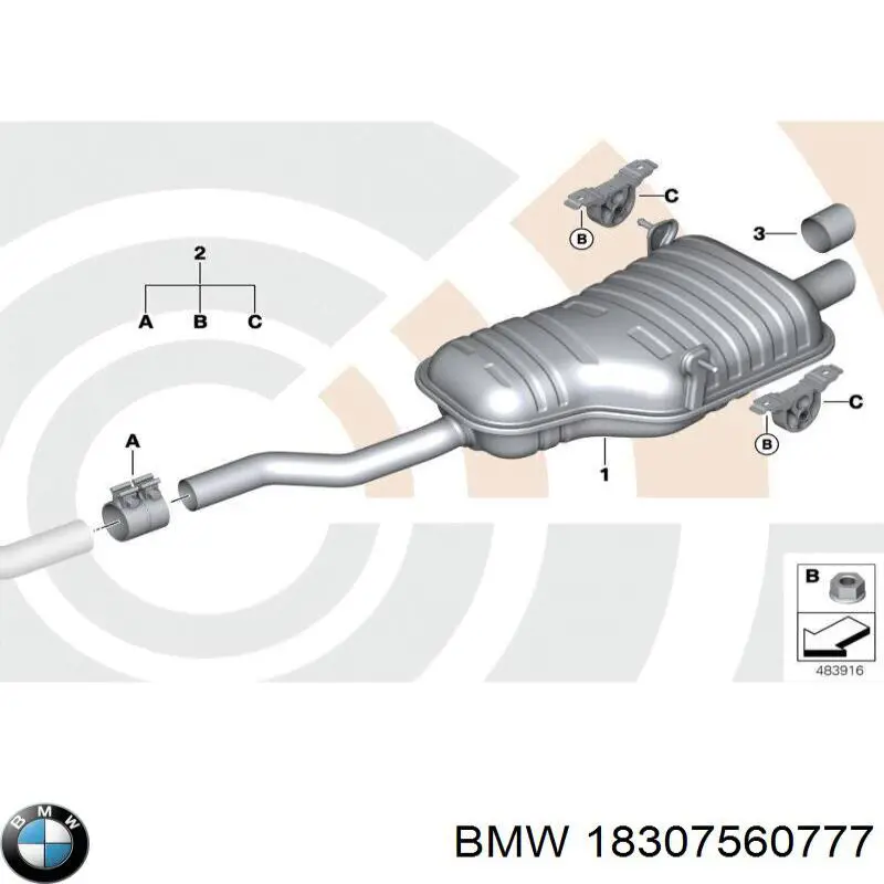 Кронштейн/хомут глушника, передній 18307560777 BMW